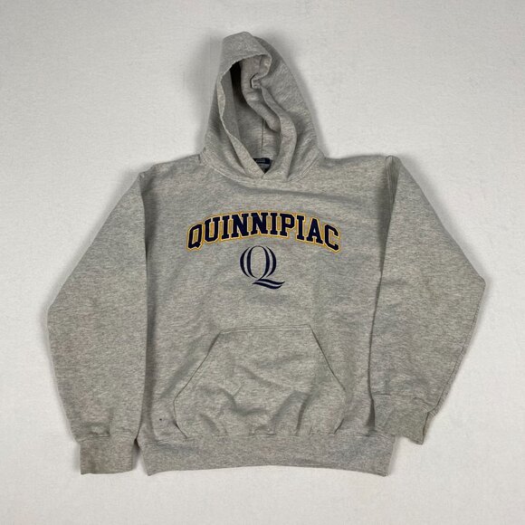 Quinnipiac University Spellout Logo Graphic Grey Hoodie Sweatshirt Small - Picture 1 of 6